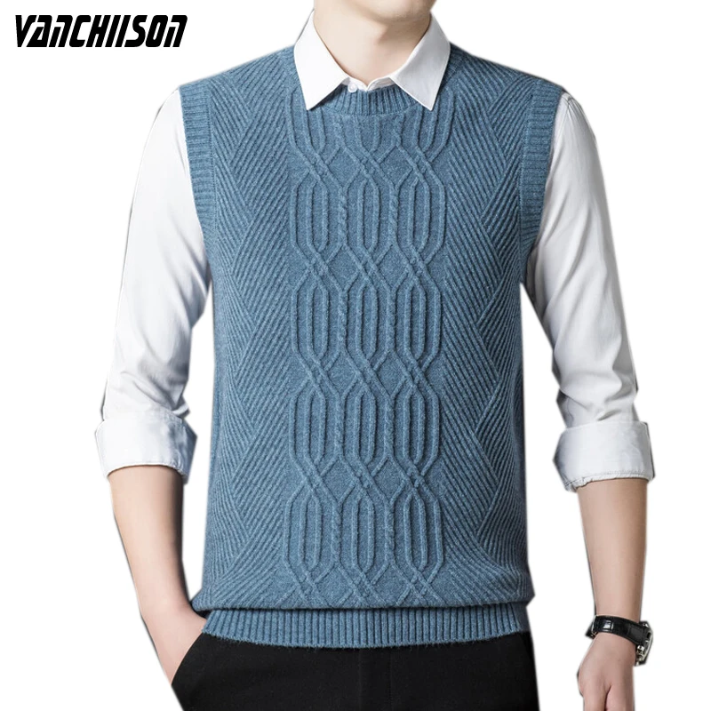 

Men Brand Business Wool Knit Tank Jumpers Sleeveless Smart Casual Sweater Pullover Tops O Neck Basic for Autumn Winter TUF10F14