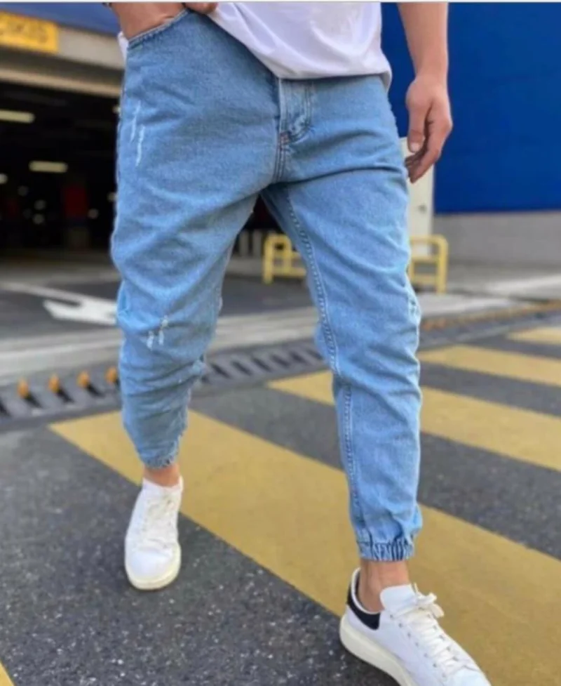New Denim Mens Pants with Holes Trendy Color Slimming Leggings Jeans for Men