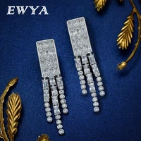 ewya 925 sterling silver women clear rhinestone long tassel earrings for women party birthday luxury jewelry lady drop earrings