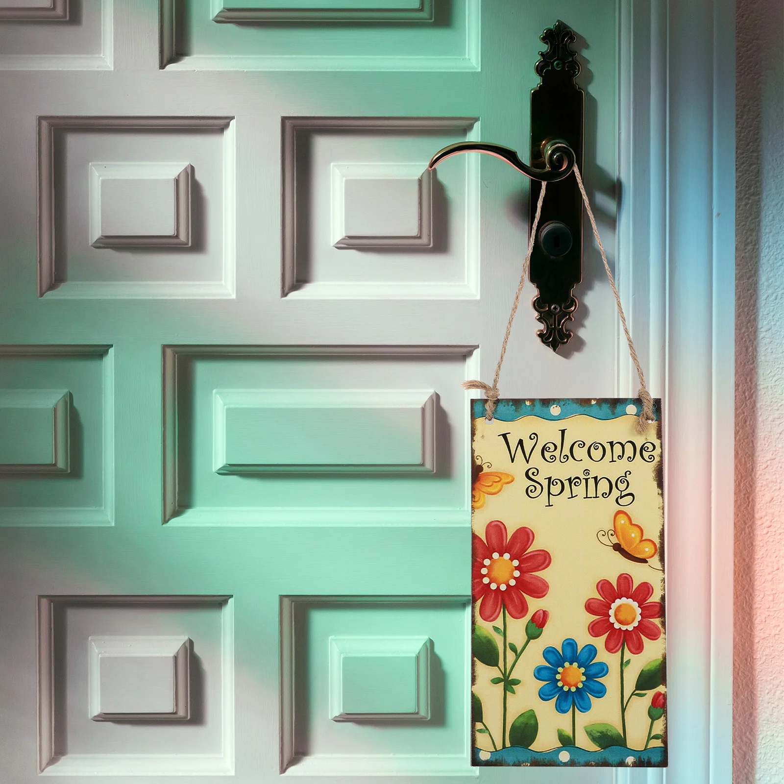 

Bunny Decor Welcome Spring Plaque The Sign Front Door Hanging Sign Wooden Hanging Plaque Bamboo Easter Plaque