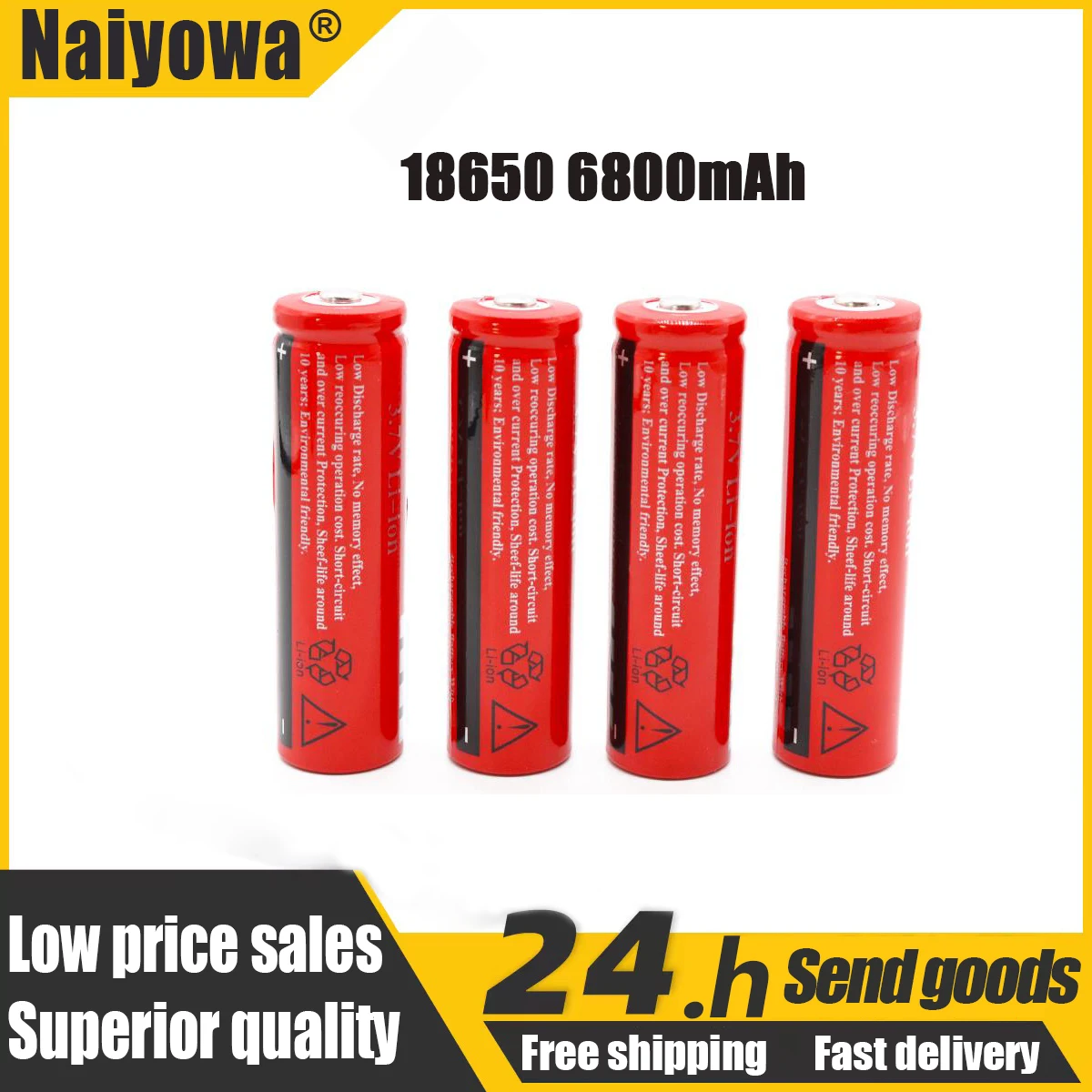 

100% New 18650 battery 3.7V 6800mAh rechargeable liion battery for Led flashlight Torch batery litio battery+ Free Shipping