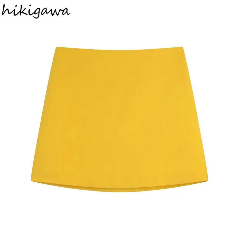 

Модная женская однотонная мини-юбка Hikigawa, винтажная уличная Женская юбка с высокой талией и боковой молнией
