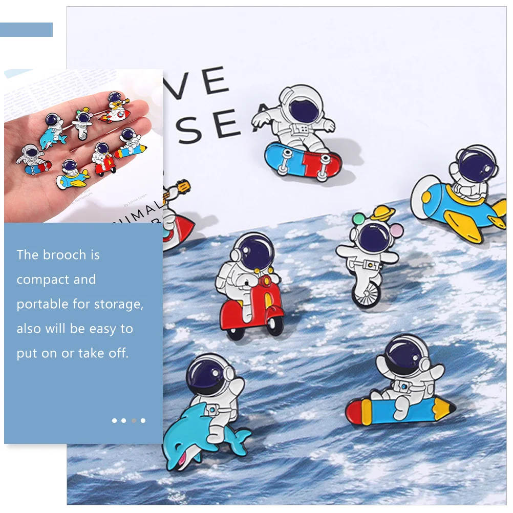 7 Pcs Astronaut Brooch Pattern Pin Brooches Women Metal Decor Clothing Clothes Alloy Decorative Jewelry Miss