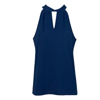 womens tank tops halter hollow out keyhole v neck sexy summer sleeveless cami shirts solid color tie knot back blouse