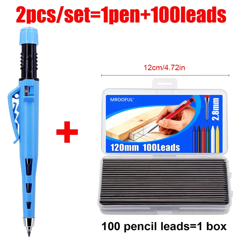 

Набор карандашей для столярных работ 2,8 мм с 100 сменными грифелями, для глубокой разметки и черчения, для плотников и строителей