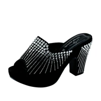 summer fashion shoes for women elegant luxury rhinestone wed shoe wedding parti designer shoes chunky sandlias mules square heel