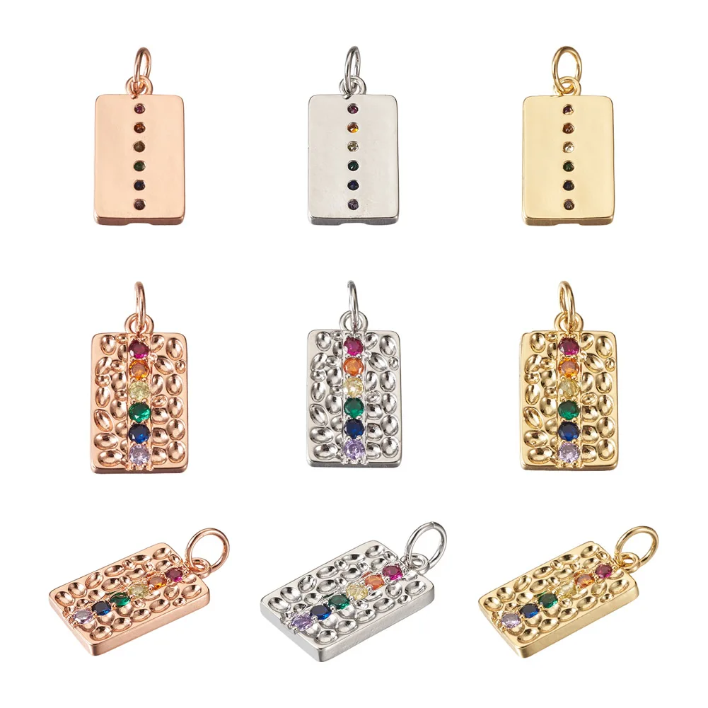 

6Pcs Brass Micro Pave Colorful Cubic Zirconia Pendants Mixed Color Rectangle Charms For Necklace Earrings Jewelry Making