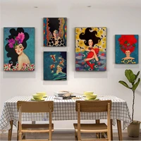vintage abstract girl hair flower women anime posters kraft paper prints and posters room wall decor