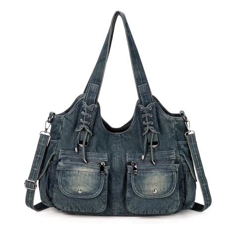 Женская джинсовая сумка iPinee Y2K, винтажный синий джинсовый кошелек и сумки через плечо, вместительный кошелек на плечо