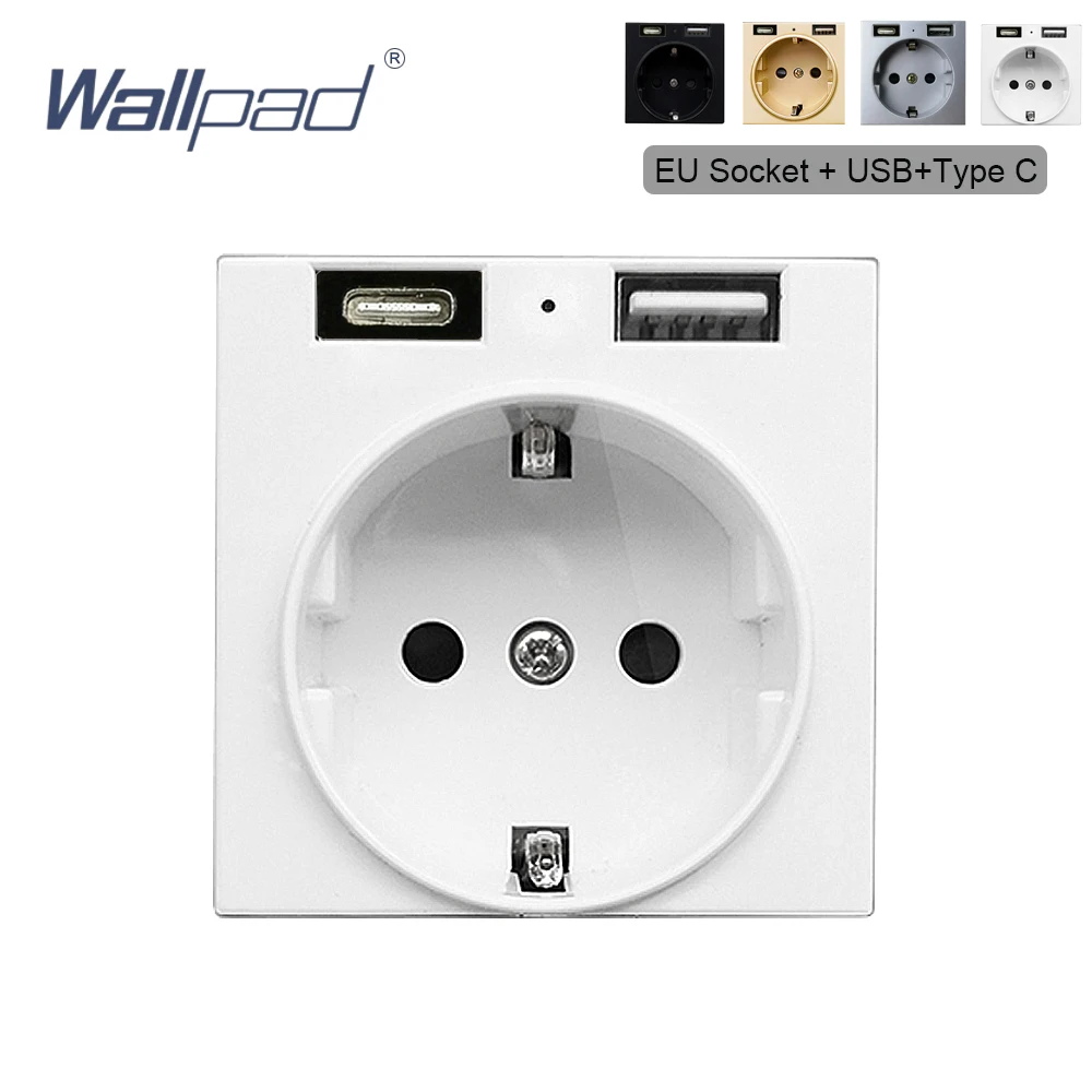 

EU Socket with USB Type C Cable Charger Electric Outlet 2.4A Function Key For Module only 52*52mm Wallpad