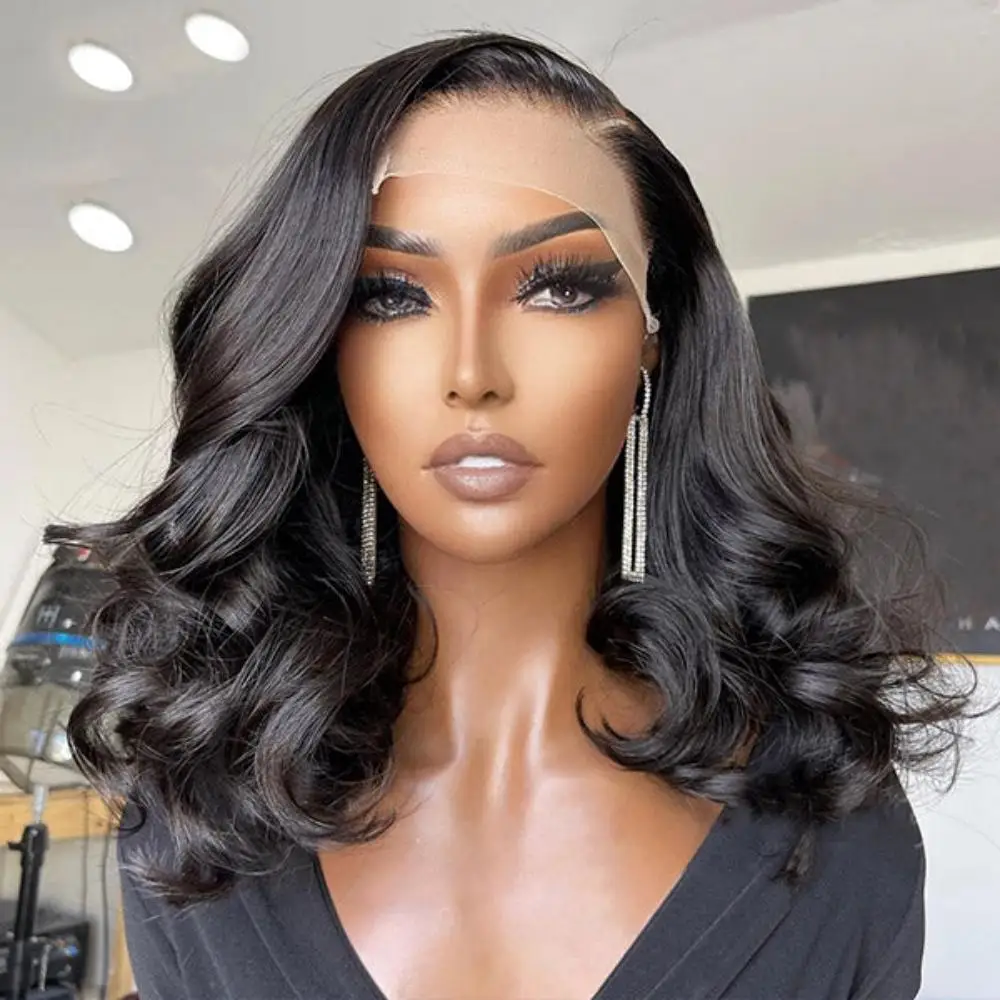 

4x4 Body Wave Lace Closure Wig Short Bob Virgin Peruvian 13x4 Transparent Lace Frontal Wig Human Hair Pre Plucked With Baby Hair