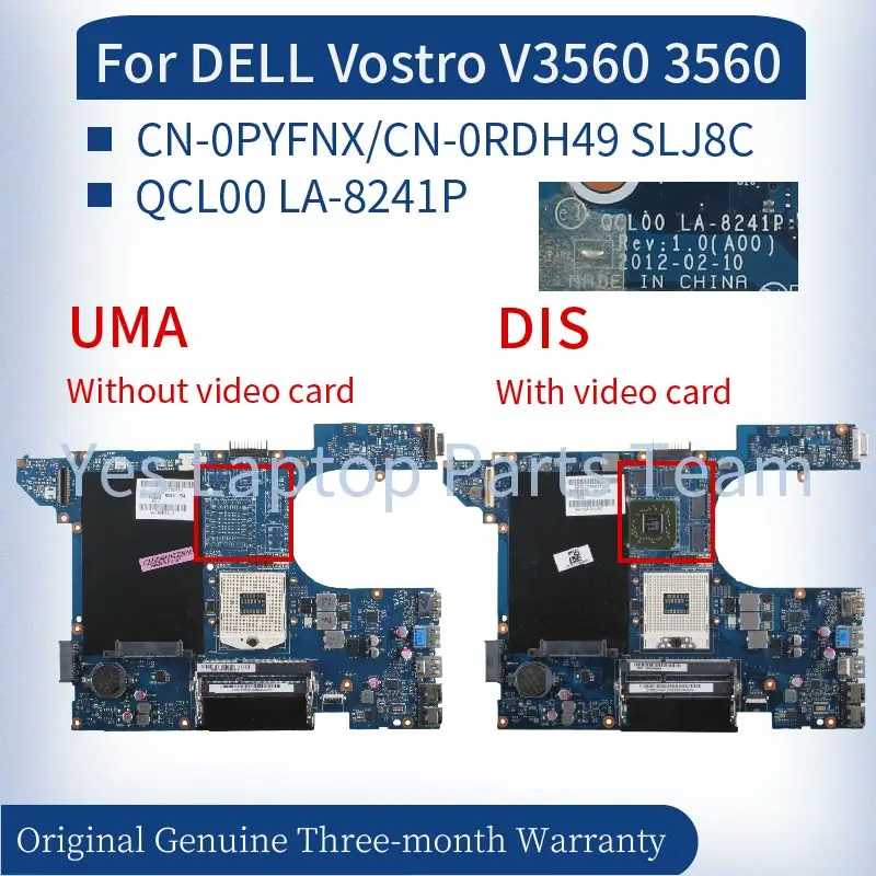 QCL00 LA-8241P для DELL Vostro V3560 3560 Материнская плата ноутбука CN-0PYFNX 0PYFNX CN-0RDH49 0RDH49 SLJ8C DDR3 Материнская плата для ноутбука