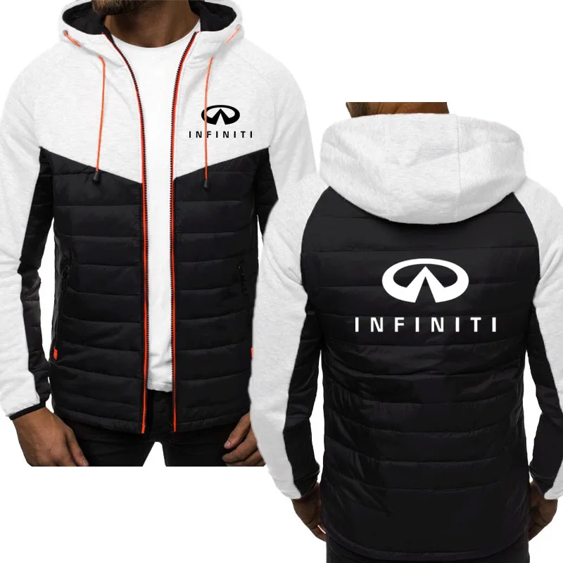 

Jackets Fashion zipper Hooded mens Infiniti car logo print Autumn winter Warm men's new trend stitching color men's jacket