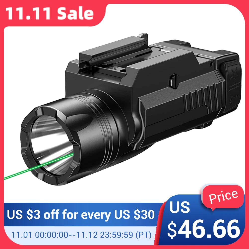 

1000 Lumens Tactical Weapon Gun Light Red Green Dot Laser Combo Weapon Light with Strobe Mode Pistol Flashlight for 1913/GL Rail