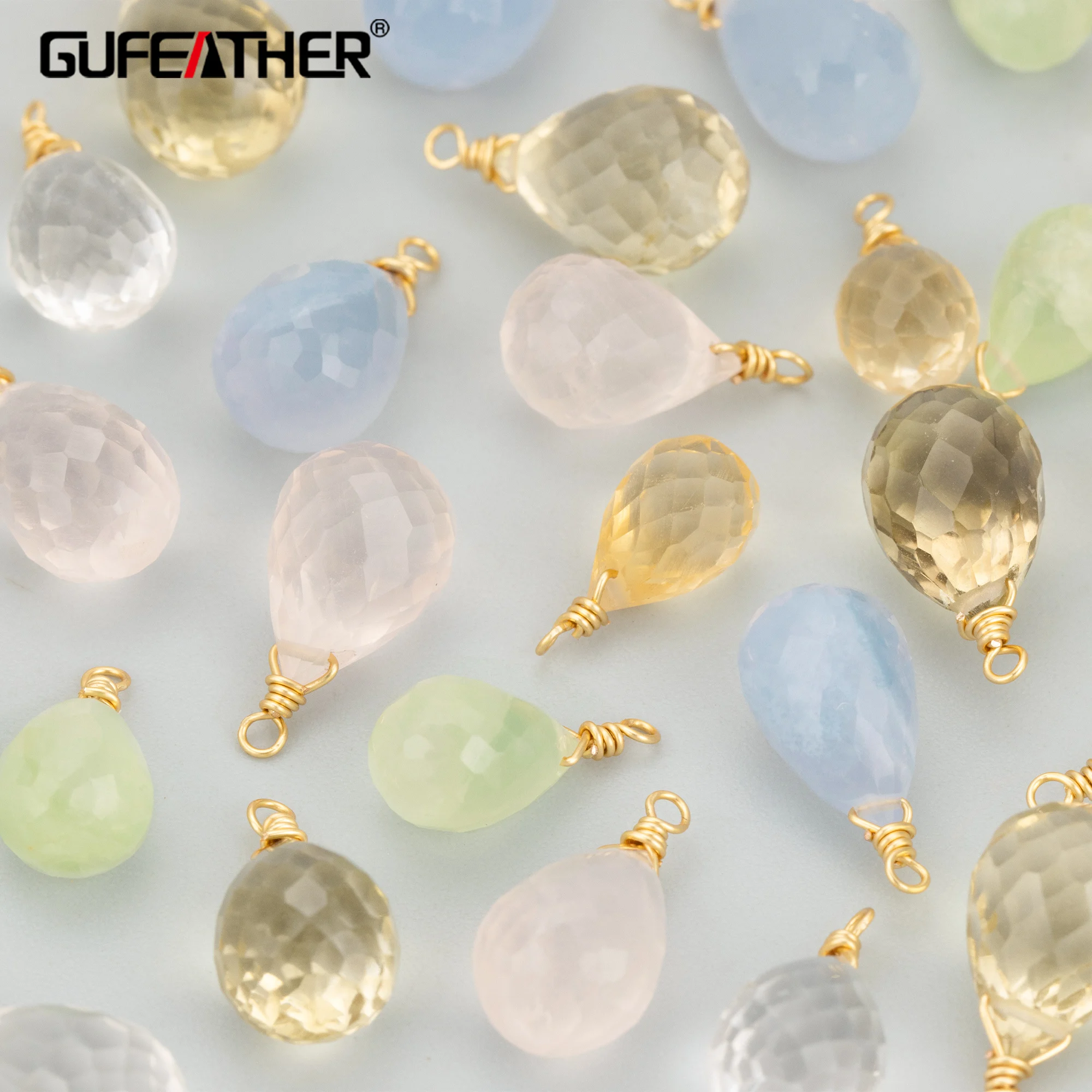 Фото GUFEATHER, 2 шт./лот, MH11, ювелирные аксессуары, позолота 18 карат, медь, натуральный кристалл, ручная работа, подвески, изготовление ювелирных изделий, подвески «сделай сам» №1