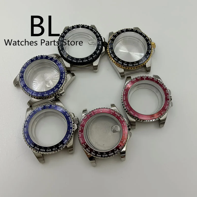 

Часы BL 40 мм, зеркальное стекло, черный, синий, красный цвет, алюминиевая рамка GMT, подходит для NH35 NH36 Miyota 8215 821A ETA2836 2824 PT5000, движение