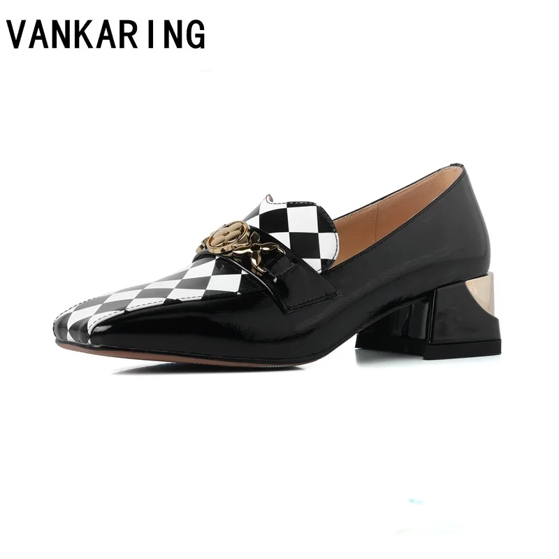 

2022spring summer woman shoes metal decoration genuine leather women pumps Ins casual british color matching leather shoes women
