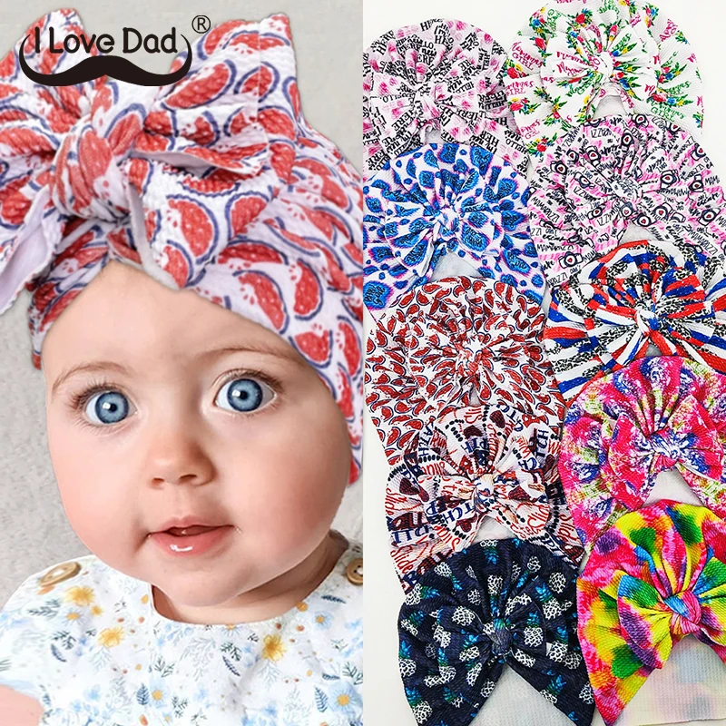 

Детская шапка с мультяшным принтом фруктов, тюрбан, милая шапочка с большим бантом для младенцев, шапочка для младенцев, Весенняя эластична...