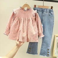 girls floral cute baby shirt and denim flared pants set kids clothes girls kids clothes toddler girl clothes baby girl clothes