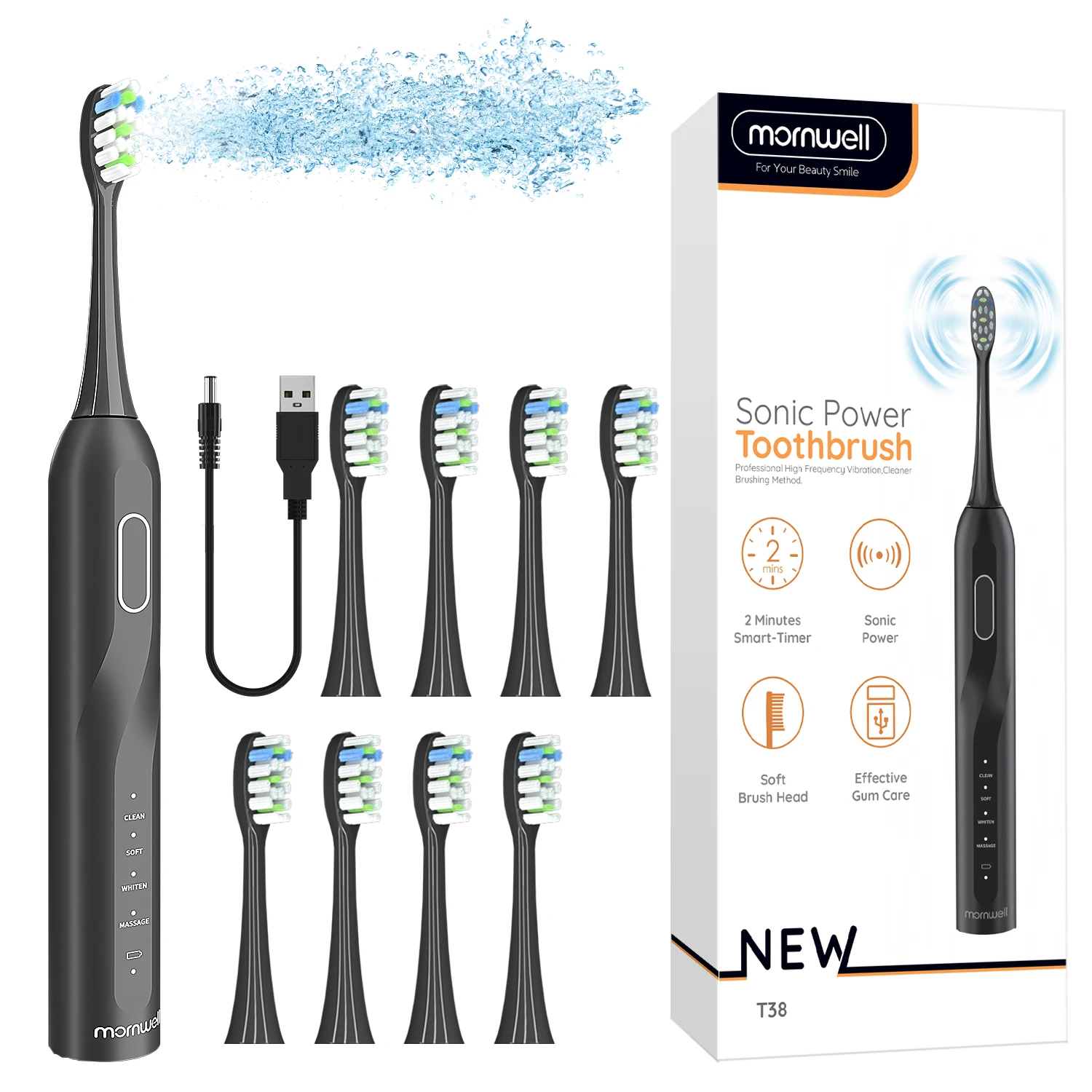 Электрическая Зубная Щетка Mornwell T38 Перезаряжаемая От USB Водонепроницаемая