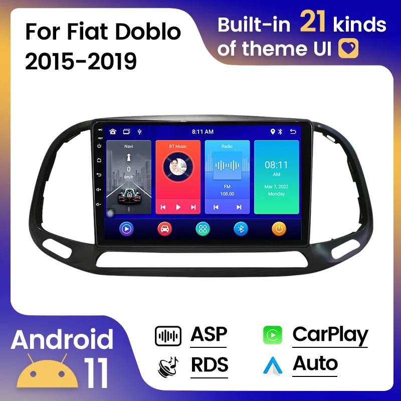 

Android 11 8G 128G 2DIN Car Radio For Fiat Doblo 2015 - 2019 GPS Navigation Multimedia Player Carplay+Auto WIFI 4G BT SWC RDS