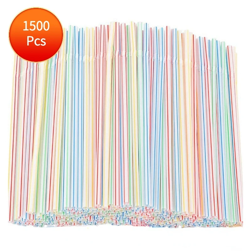 

100/500/1000/1500 шт., многоразовые пластиковые соломинки в полоску
