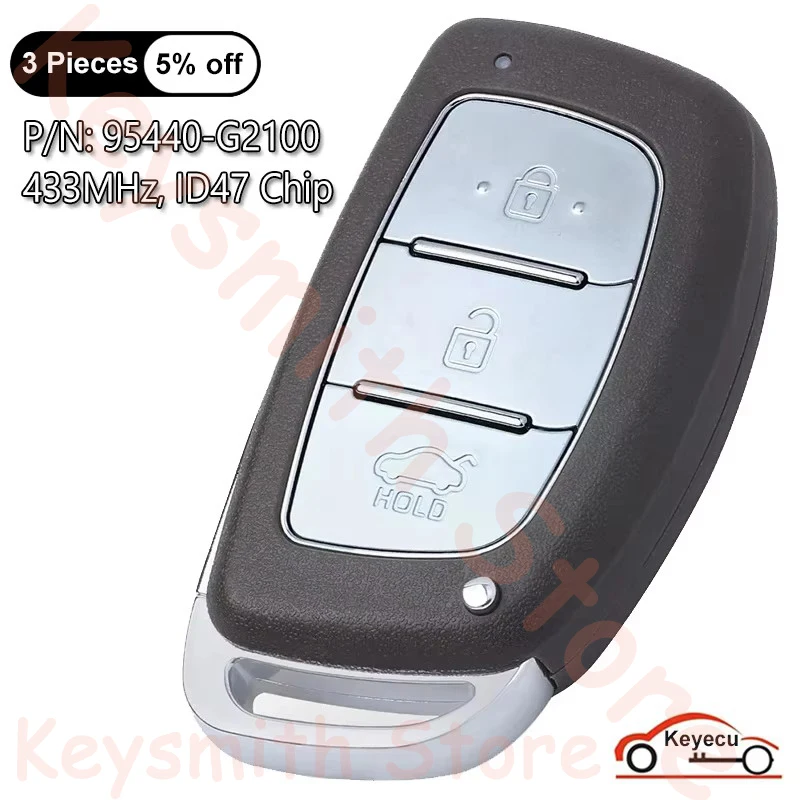 KEYECU 3 кнопки 433 МГц ID47 чип для Hyundai Ioniq 2016 2017 2018 Auto Keyless Go Smart Remote Control Key Fob P/N: 95440-G2100