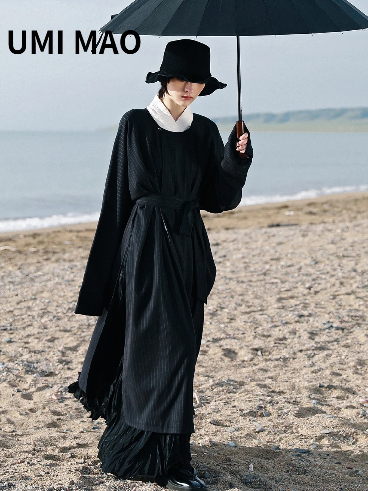 

UMI MAO Yamamoto Dark Style Neutral Round Neck Robe Female Women's Spring New Design Loose Waist Thin Windbreaker Trench Coat