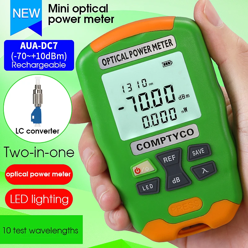 MAYTO 2 in 1 FTTH Fiber Optic Power Meter AUA-DC7/DC5 LED Light SC/FC/ST Universal Connector -70~+10dBm Fiber Optical Tester
