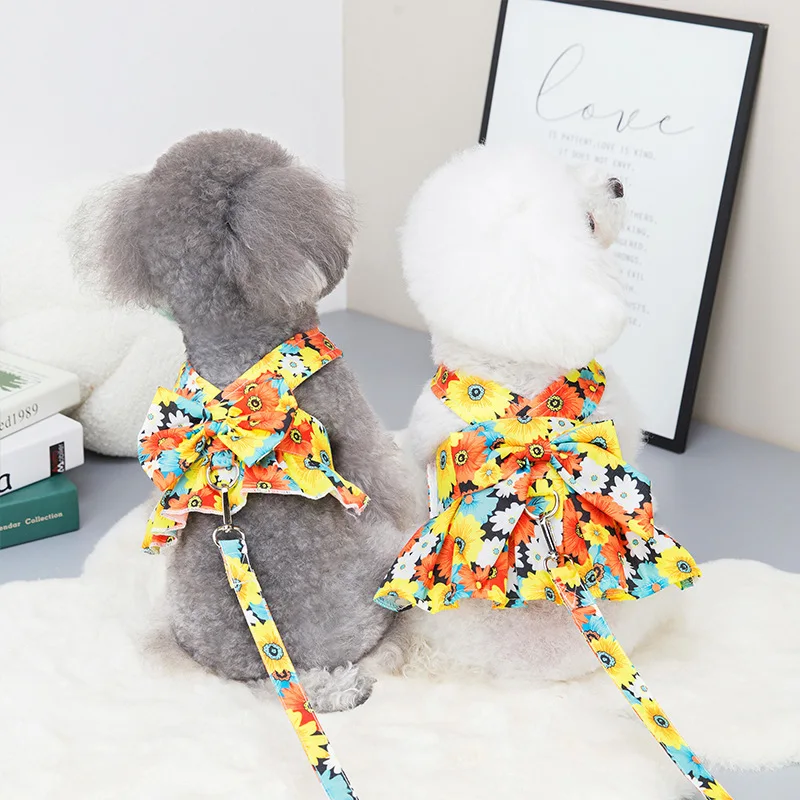 

New Pet Clothes Fashion Print Chest Strap Princess Dress Dog Vest Small Dog Teddy Pomeranian French Bulldog Clothes Pet Supplies