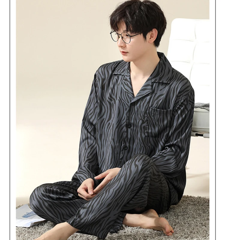 Роскошная брендовая шелковая одежда для сна Мужские пижамные комплекты Кардиган