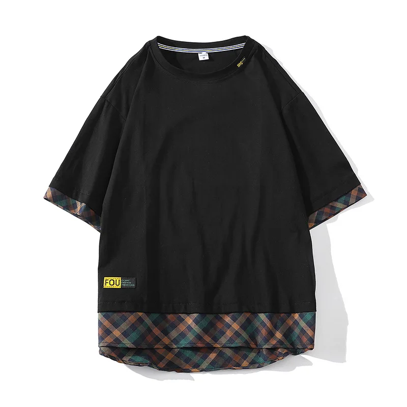 2023 Мужская хипстерская хип-хоп рваная футболка с круглым подолом длинная эластичная футболка с круглым вырезом Повседневная Уличная Базовая большая и высокая футболка