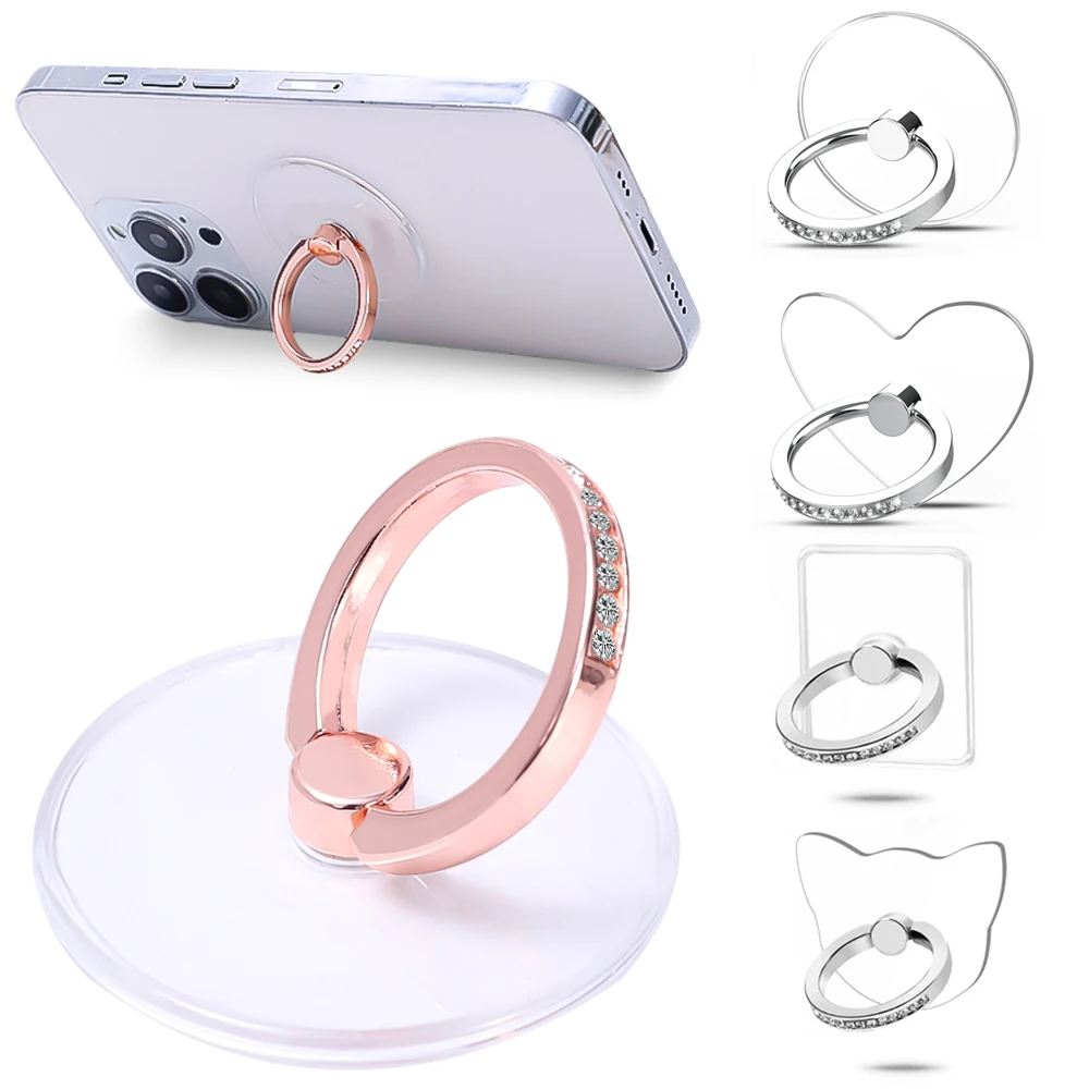 

Transparent Diamond Finger Ring Holder Stand Universal Mobile Phones Finger Grip Rotatable Phone Support Mount Accessory