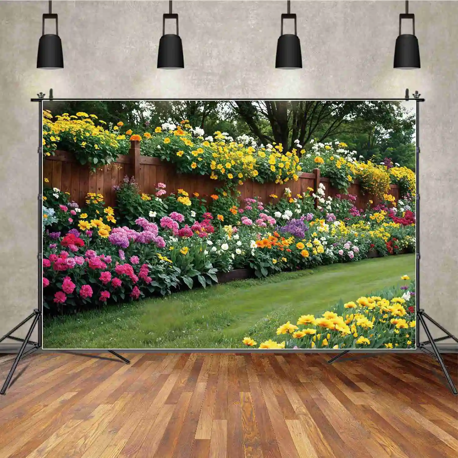 

Flowers Garden Pathway Backdrops Photography Spring Party Blossom Fence Wall Customized Baby Photobooth Photo Backgrounds