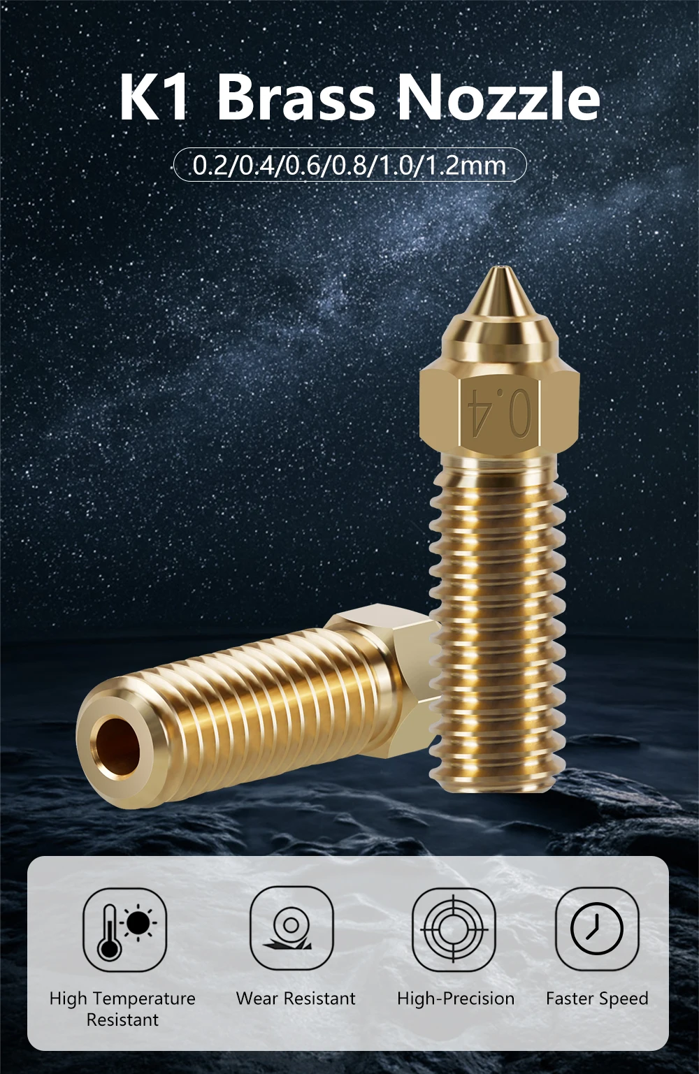 2 шт. для Creality K1/K1Max высокоскоростная медная насадка из закаленной стали с