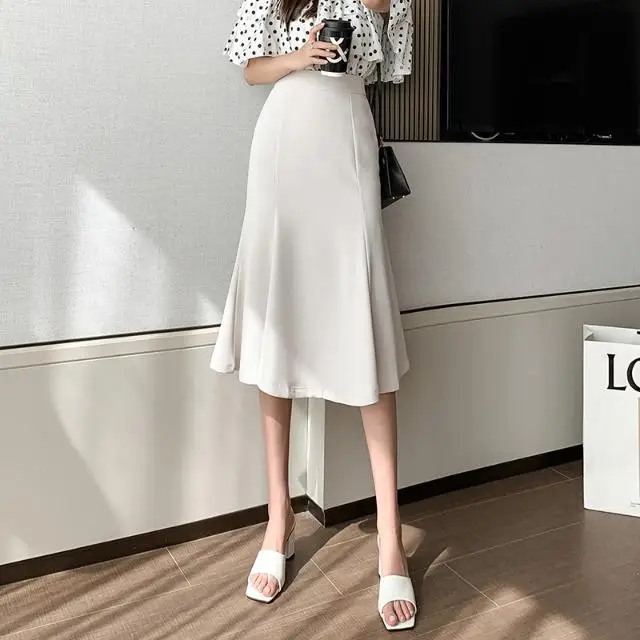 

2022 Women's Spring Summer New Midi Long Slim Skirts Female High-waisted Split Ruffled Skirts Ladies OL Mermaid Skirts Z57