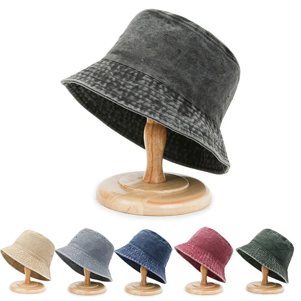 Washed Denim Bucket Hat Wide Brim Cotton Fisherman Hat Summer Panama Sun Hat Outdoor Summer Beach Fishing Cap For Aldult Kids