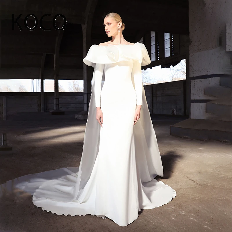 

MACDOUGAL Boat Neck Wedding Dress Detachable 2 in 1 Tea-length Stain Long Sleeves 2022 Vestido De Novia Bridal Gowns Custom Made