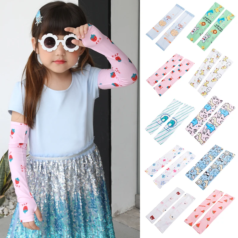 

Children Summer Sun UV Sun-protective Sleeve Ice Silk Sunscreen Arm Sleeves Kids Outdoor Colorful Cute Cartoon Oversleeve Gloves