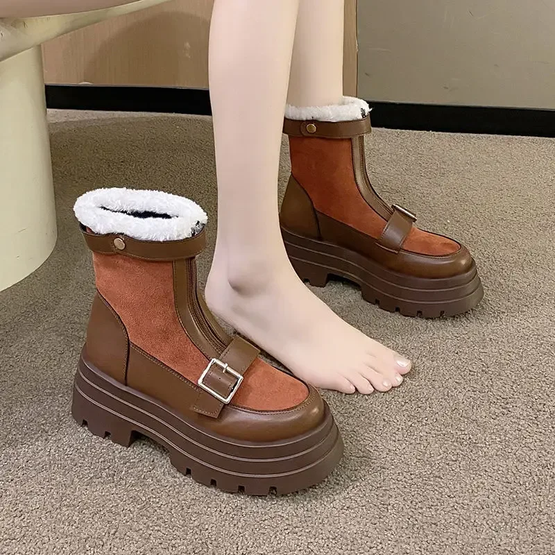 Плюшевые меховые теплые зимние ботинки сексуальные женские ботильоны с высоким