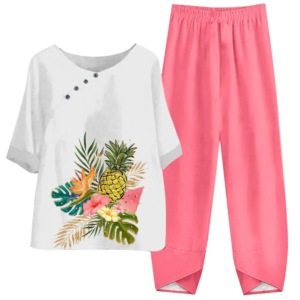 Костюм женский из хлопка и льна модный Удобный однотонный Повседневный