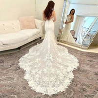 sevintage luxury mermaid wedding dresses lace appliques 3d flowers spaghetti straps v neck bridal gowns beach wedding gown
