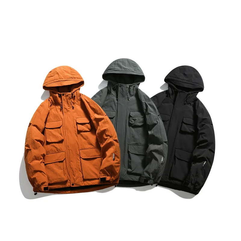 Down Jacket Men's Winter Japanese Work Clothes Fashion Men's Loose Plush Thickened Multi Pocket Casual Coat