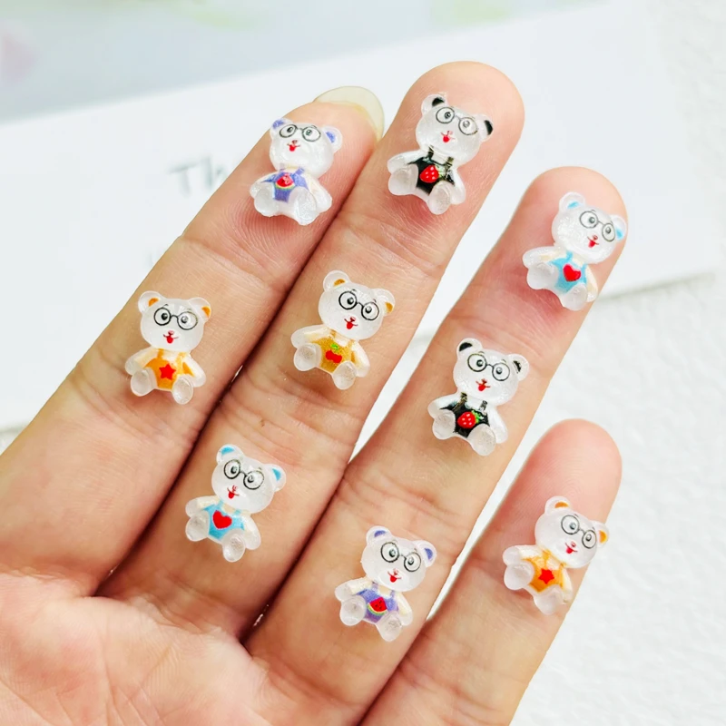 50 шт. новые милые маленькие Мультяшные очки с маленьким медведем из смолы плоским