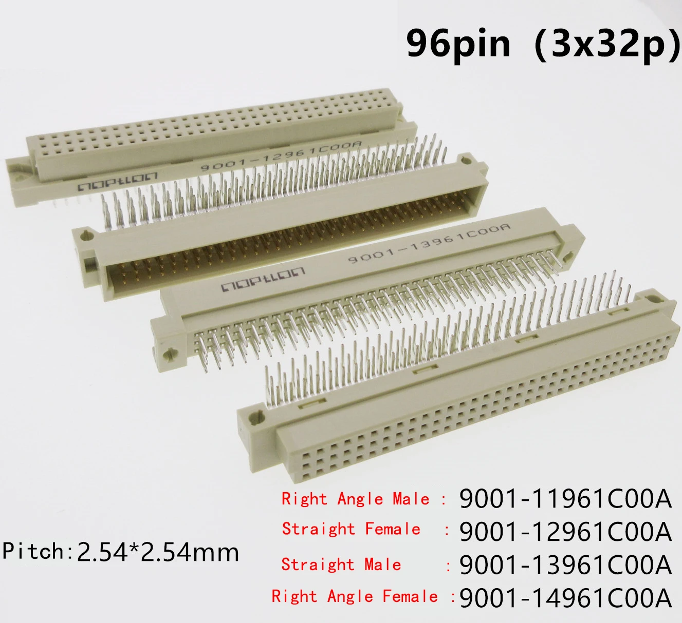 

2pcs DIN 41612 Connector 3 Rows 96 Position Plug Header Male Female Vertical Right Angle Through Hole PCB 3x32 Pin Pitch 2.54mm