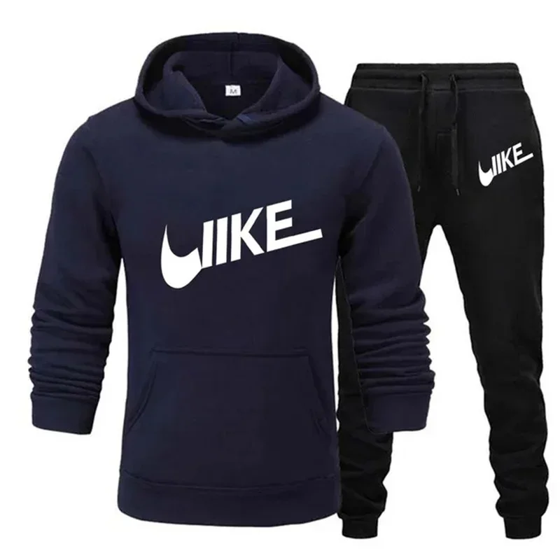 

Костюм спортивный мужской однотонный с капюшоном, повседневная одежда в стиле пэчворк, толстовка с капюшоном и штаны, уличный костюм в стиле хип-хоп, свободный комплект из 2 предметов, осень 2022