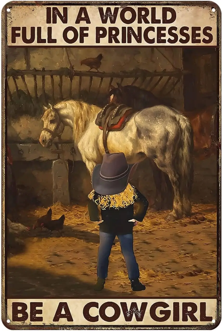 n World Full of Prncess Be Cowgrl Horse Rdng Metl Sgn Rustc Decor Vntge Tn Home Ktchen Br Cfe Rnch Club Cve Wll Cowgr