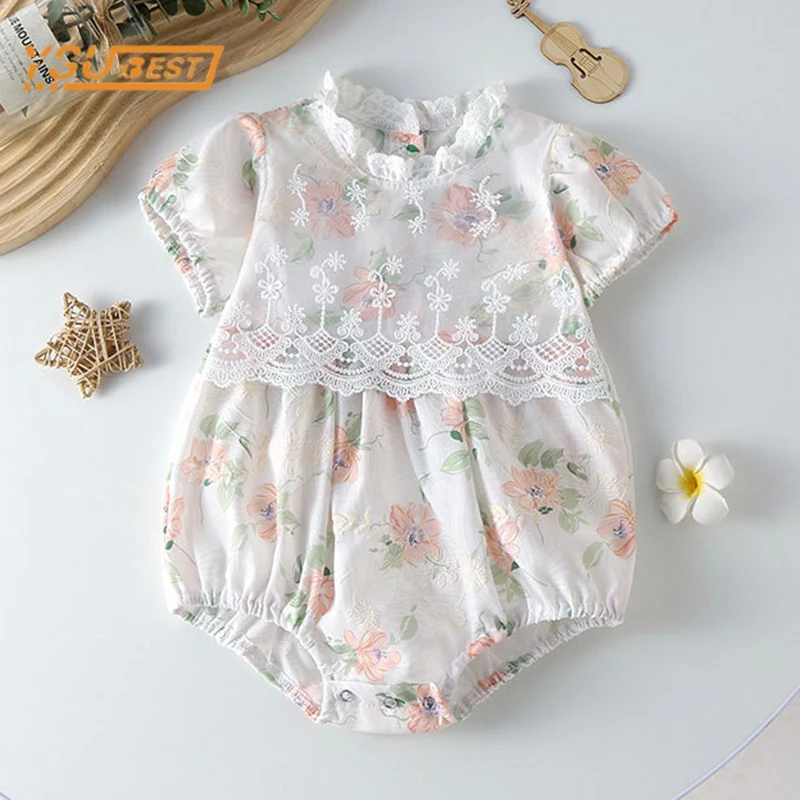 Летний детский комбинезон с коротким рукавом и вышивкой