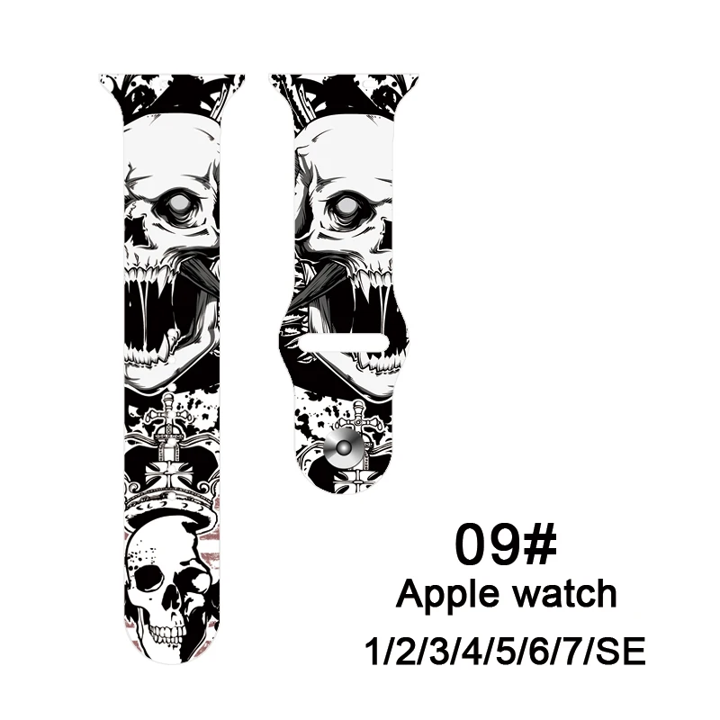 

For Apple Watch Band SE 8 7 6 5 4 3 Silicone Skull 49MM 44MM 42MM 45MM Bracelet Strap For iWatch Wristband 40MM 38MM 41MM