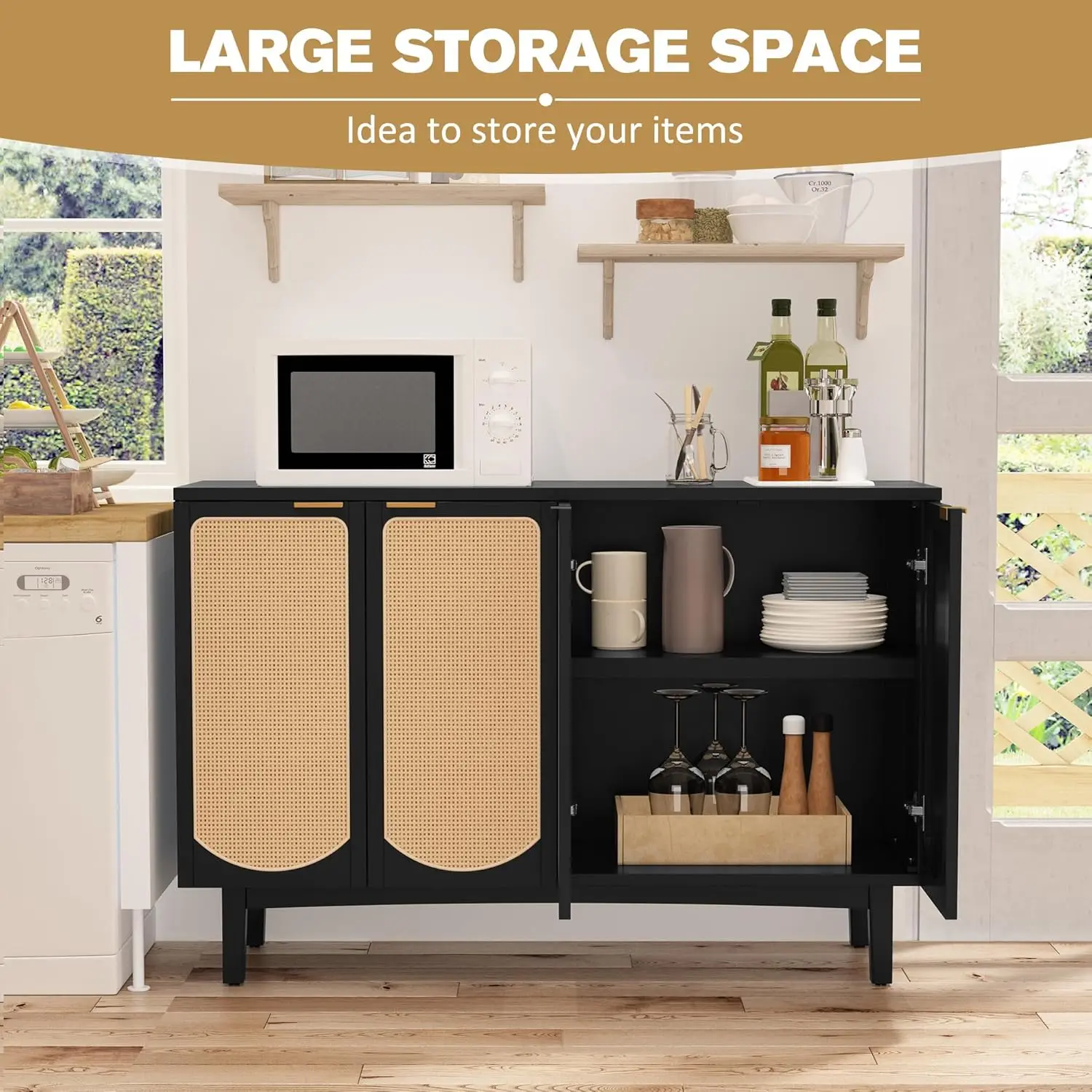 Шкаф-буфет ARTPOWER с 4-мя дверцами из ротанга акцентный шкаф для хранения полками